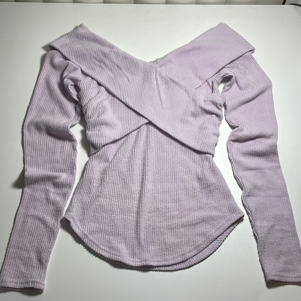 Free People frost lavender cross-over ribbed knit top Size S - Picture 5 of 8